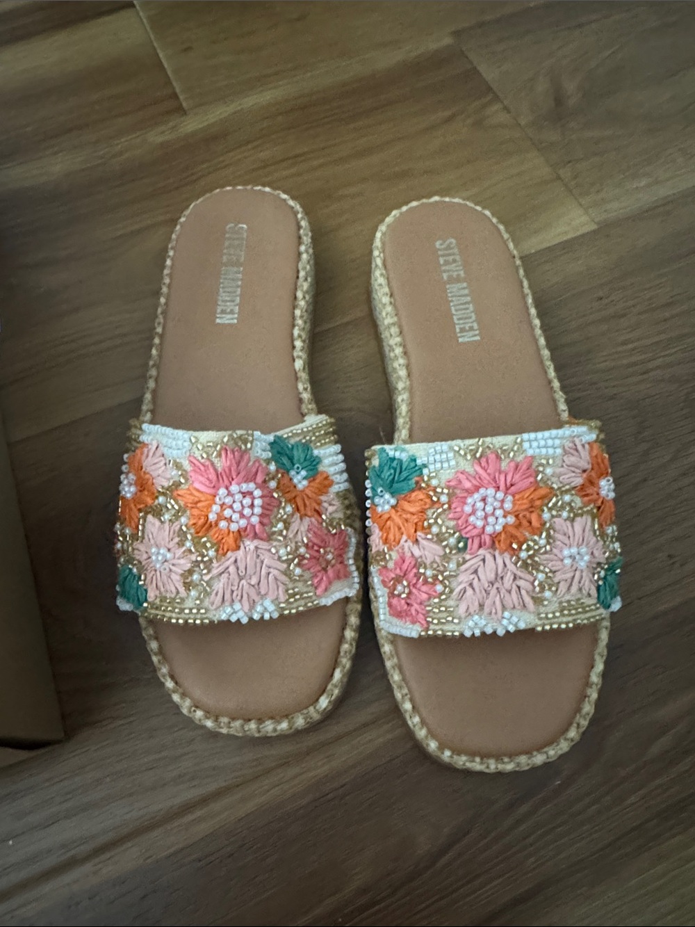 Steve Madden Multicolor Beaded Floral Slide Sandals